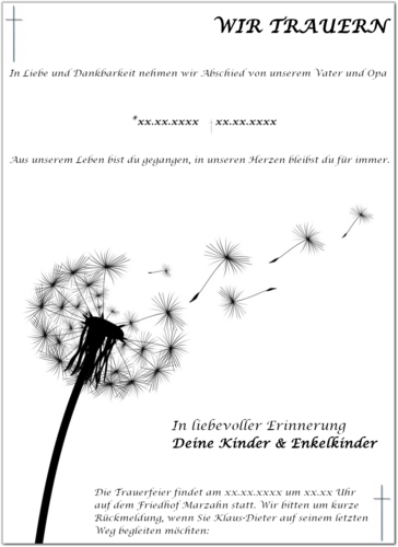 Traueranzeige gestalten (Vorlage xyz2)